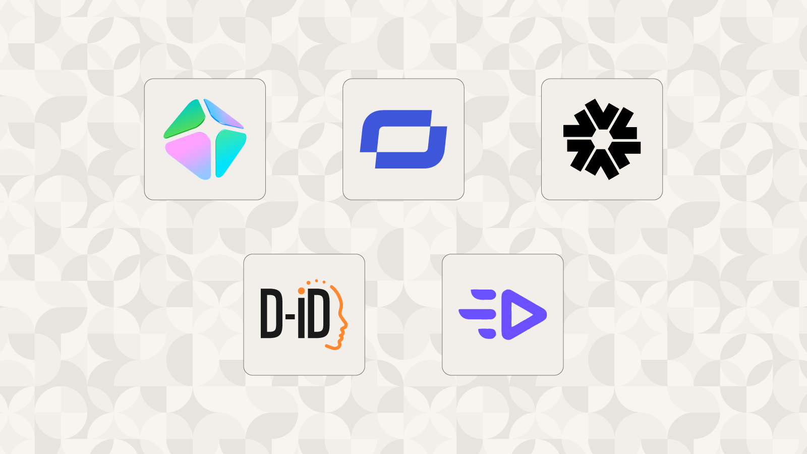 Logos of five best ai avatar generators: HeyGen, Synthesia, Hedra, D-ID, and Creatify