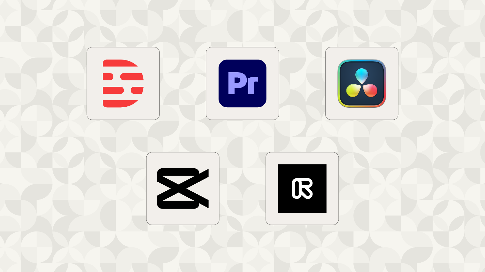Logos of five best ai video editors: Descript, Adobe Premiere, DaVinci Resolve, CapCut, and Runway