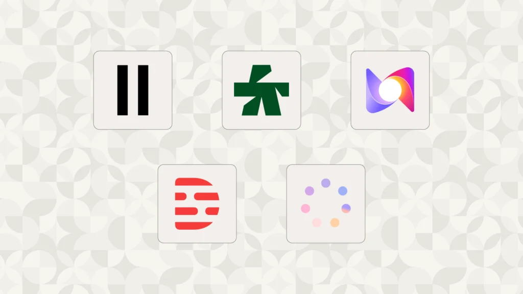Logos of five best ai voice generators​: ElevenLabs, Cartesia, Murf AI, Descript, and Hume AI