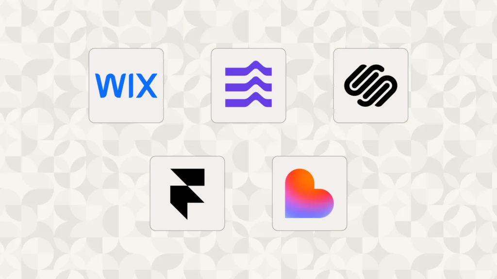 Logos of five best ai website builder​: Wix, Hostinger Horizons, Squarespace, Framer, and Lovable